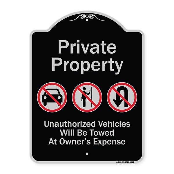 Signmission Designer Series-Private Property Unauthorized Vehicles Towed No Cars, 24" x 18", BS-1824-9914 A-DES-BS-1824-9914 - main